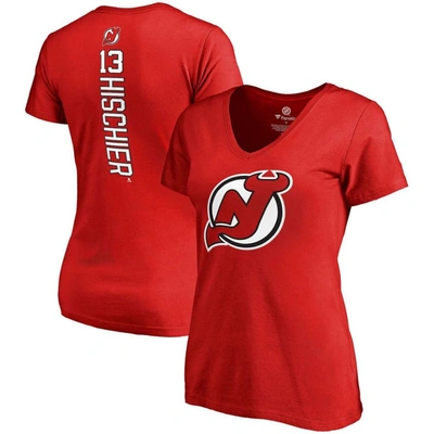 Fanatics Women's  Nico Hischier Red New Jersey Devils Plus Size Backer Name And Number V-neck T-shirt