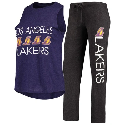Concepts Sport Women's  Black, Purple Los Angeles Lakers Tank Top And Pants Sleep Set In Black,purple