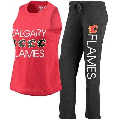 Concepts Sport Women's  Red, Black Calgary Flames Meter Tank Top And Pants Sleep Set In Red,black