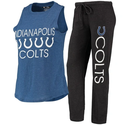 Concepts Sport Women's  Black, Royal Indianapolis Colts Muscle Tank Top And Pants Sleep Set In Black,royal