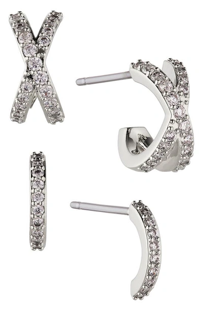 Ajoa Demi Cross Set Of 2 Hoop Earrings In Rhodium