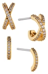 Ajoa Demi Cross Set Of 2 Hoop Earrings In Gold