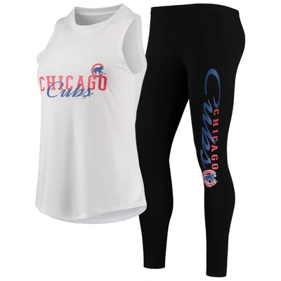 Concepts Sport Women's White, Black Chicago Cubs Sonata Tank Top And Leggings Set In White,black