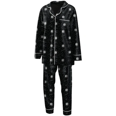 Wear By Erin Andrews Black Brooklyn Nets Long Sleeve Button-up Shirt & Pants Sleep Set