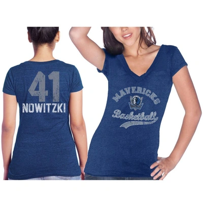 Majestic Women's  Threads Dirk Nowitzki Blue Dallas Mavericks Name & Number Tri-blend T-shirt