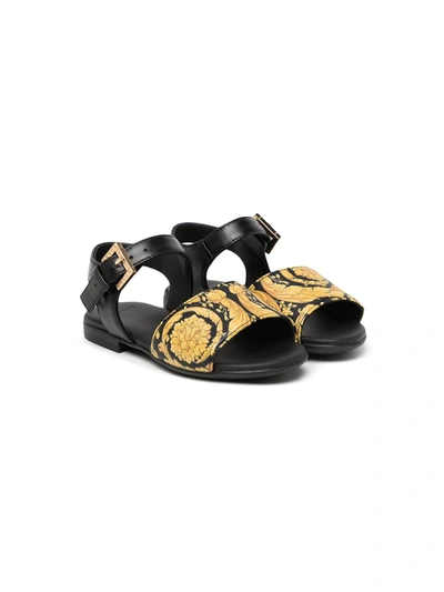 Versace Kids' Baroque-print Open Toe Sandals In Black