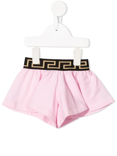 Versace Babies' Greca-waistband Shorts In Pink