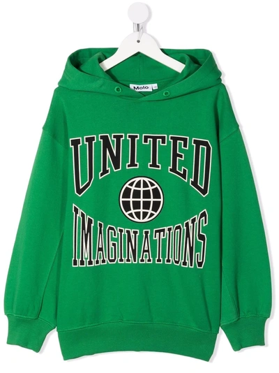 Molo Kids' Maxx Printed Cotton-blend Hoodie In Green