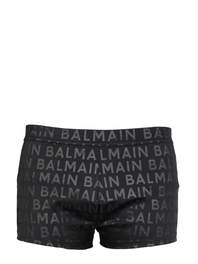 Balmain Logo Print Swimsuit In Black