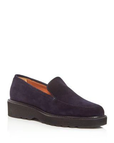 Aquatalia Women's Kelsey Weatherproof Suede Platform Loafers In Navy Suede