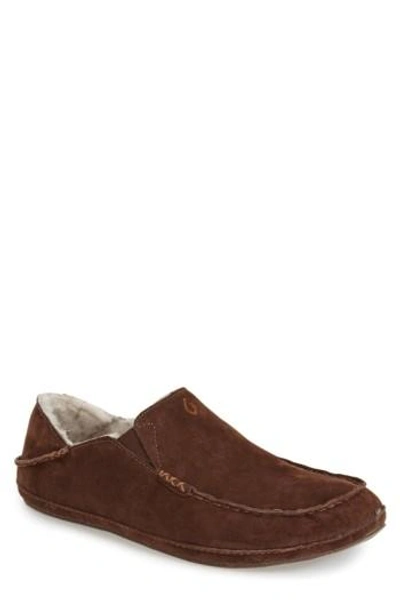 Olukai Moloa Genuine Shearling Convertible Slipper In Dark Java/ Dark Java