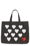 Btb Los Angeles Be Mine Straw Tote In Black/ White