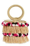 Btb Los Angeles Liv Round Bucket Bag With Bracelet Handles In Natural/ Fuschia