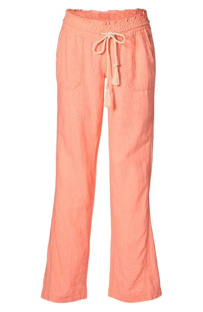 Roxy Oceanside Linen Blend Beach Pants In Cantaloupe