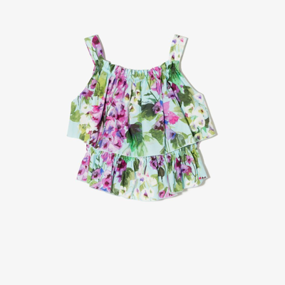 Dolce & Gabbana Floreal Print Top Dolce&gabbana Kids In Cielo