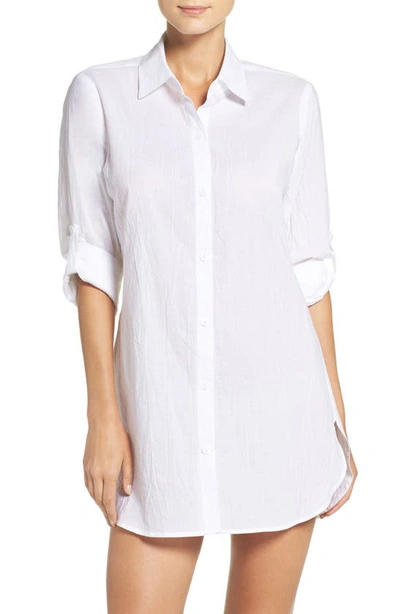 Tommy Bahama Crinkled-cotton Boyfriend Coverup Shirt In White