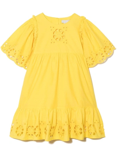 Stella Mccartney Kids' Girlss Yellow Cotton Dress With Openwork Inserts In Giallo