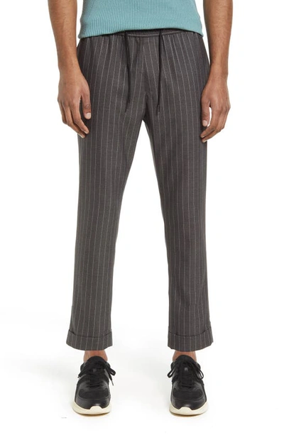 Open Edit E-waist Plaid Stretch Pants In Grey Charcoal Pinstripe