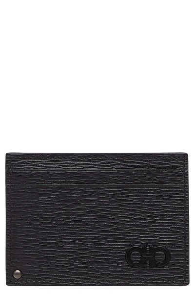 Ferragamo Revival Bicolor Leather Card Case With Id Window In Nero