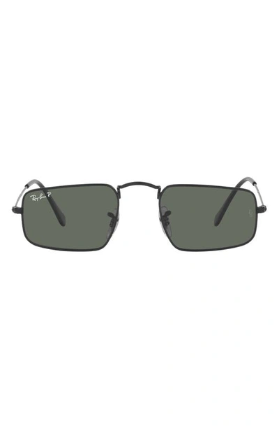 Ray Ban Legend 49mm Rectangular Sunglasses In Black/ Polarized Green
