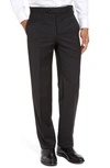 Zanella Devon Flat Front Classic Fit Solid Wool Serge Dress Pants In Black