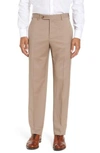 Zanella Devon Flat Front Classic Fit Solid Wool Serge Dress Pants In Beige/ Khaki