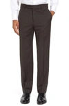 Zanella Devon Flat Front Classic Fit Solid Wool Serge Dress Pants In Dark Brown