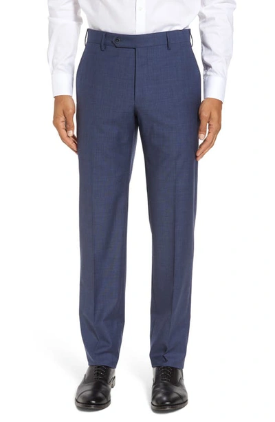 Zanella Parker Flat Front Classic Fit Sharkskin Wool Dress Pants In Blue