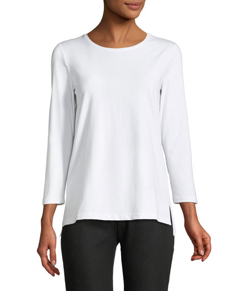 Lafayette 148 3/4-sleeve Swiss Stretch-cotton Crewneck Top In White ...