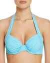 Tommy Bahama Pearl Solid Underwire Full Coverage Molded Cup Halter Bikini Top In True Turquiose