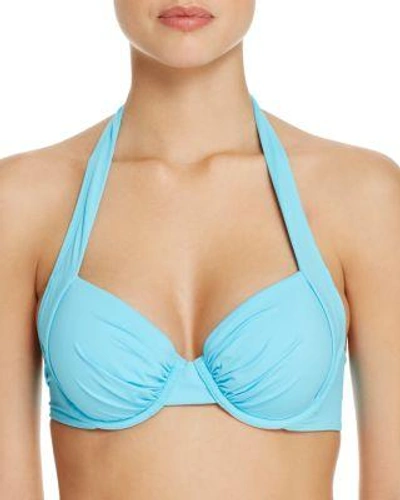 Tommy Bahama Pearl Solid Underwire Full Coverage Molded Cup Halter Bikini Top In True Turquiose