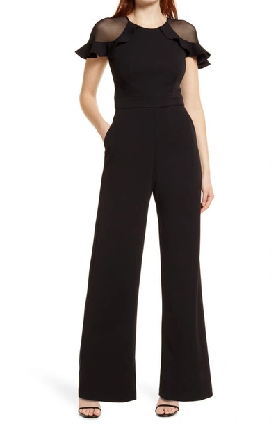 Eliza J Illusion Ruffle Shoulder Jumpsuit In Black
