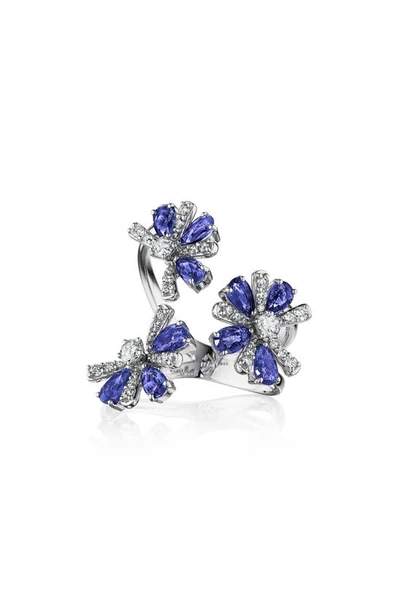 Hueb Botanica Sapphire & Diamond Open Ring In White Gold