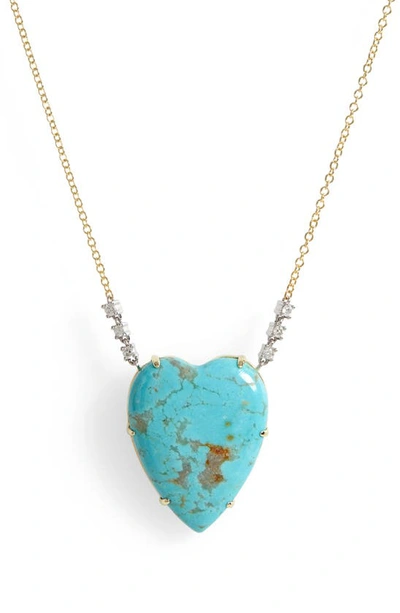 Meira T Women's 14k Gold, Diamond & Turquoise Heart Necklace