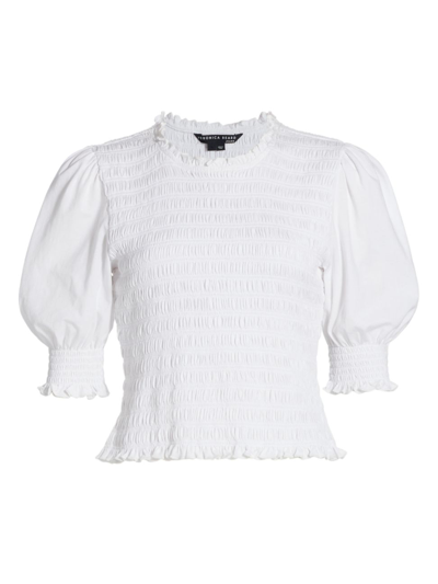 Veronica Beard Langston Smocked Puff Sleeve Top In White