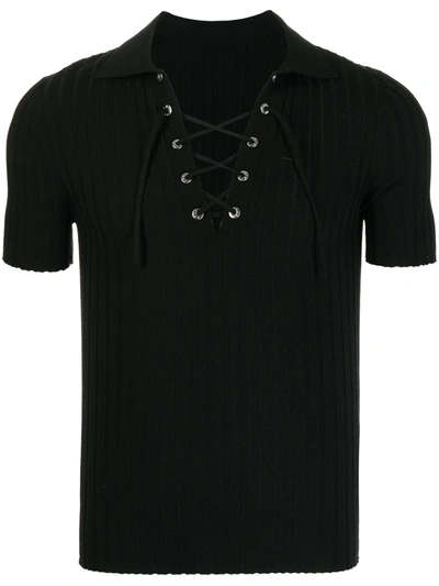 Dion Lee Tie-detail Short-sleeved Polo Shirt In Black