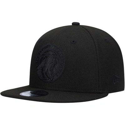 New Era Men's  Minnesota Timberwolves Black On Black 9fifty Snapback Hat