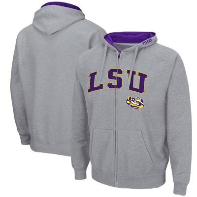 Colosseum Men's Heathered Gray Lsu Tigers Arch Logo 3.0 Full-zip Hoodie