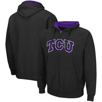 Colosseum Men's  Tcu Horned Frogs Arch And Logo 3.0 Full-zip Hoodie In Black