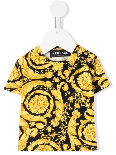 Versace Babies' Baroque-print Cotton T-shirt In Gold