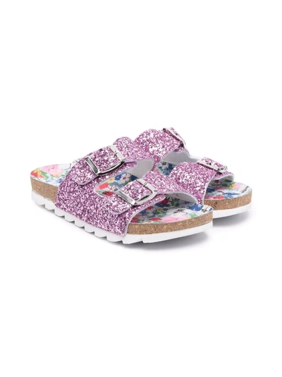 Monnalisa Kids' Glitter Double-buckle Sandals In Purple