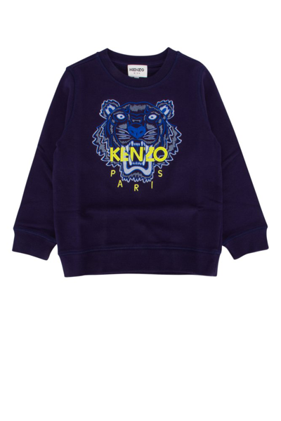 Kenzo Teen Tiger Head Embroidered Sweatshirt In Blue
