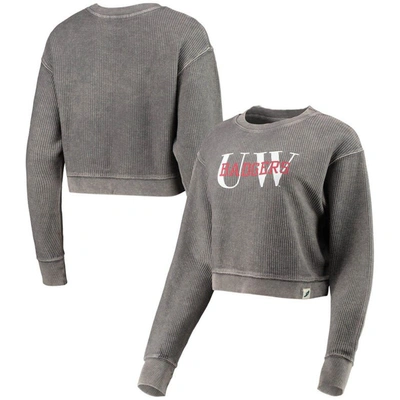 League Collegiate Wear Graphite Wisconsin Badgers Classic Corded Timber Crop Pullover Sweatshirt