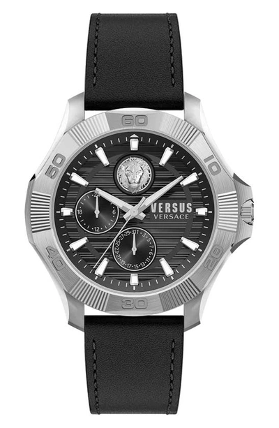 Versus Dtla Multifunction Leather Strap Watch, 46mm In Stainless