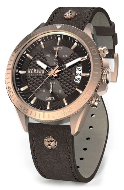 Versus Griffith Leather Strap Chronograph Watch, 46mm In Black/rose Gold