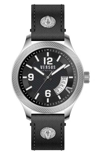 Versus Reale Leather Strap Watch, 44mm In Black