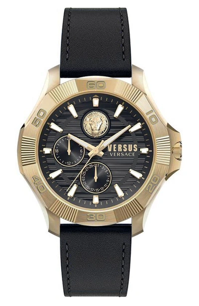 Versus Dtla Multifunction Leather Strap Watch, 46mm In Gold