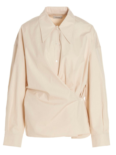 Lemaire Officer Collar Twisted Shirt In Neutrals