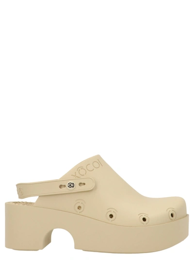 Xocoi Beige Recycled Rubber Clogs With Logo In Beige