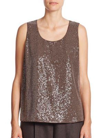 Lafayette 148 Cleo Sequined-front Silk Georgette Tank In Chestnut
